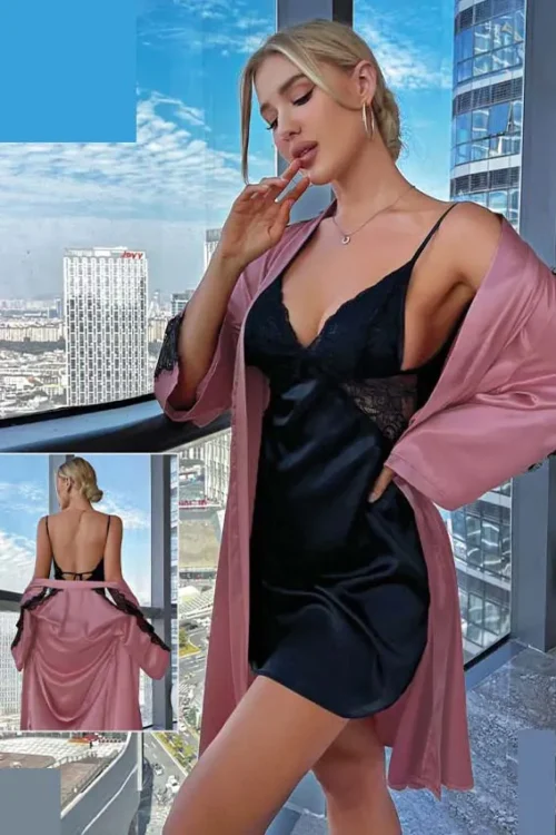 satin lingerie with robe - Image 3