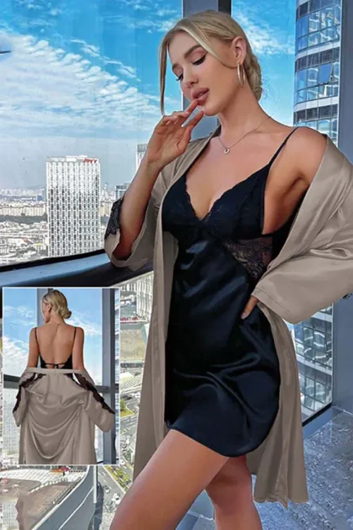 satin lingerie with robe