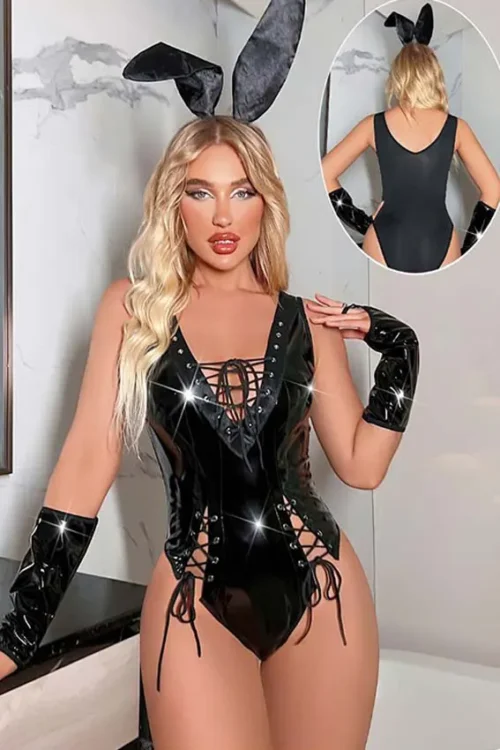 black leathered babydoll