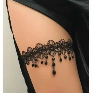 black flower embroidered leg belt