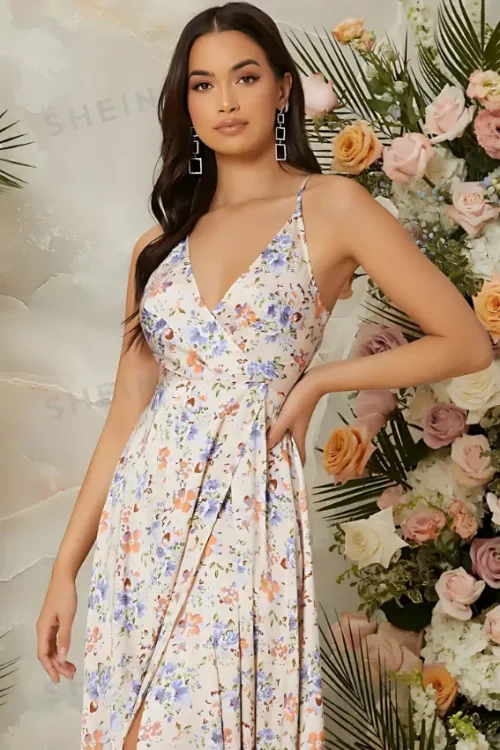 allover floral print cami dress split thigh dress - Image 3