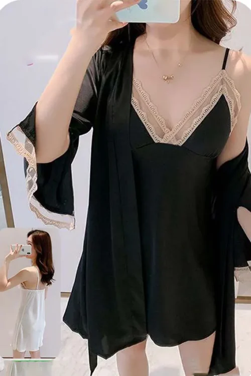 satin lingerie with robe - Image 3