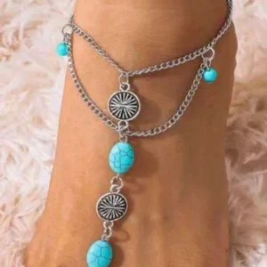 blue stone decor mittens anklet