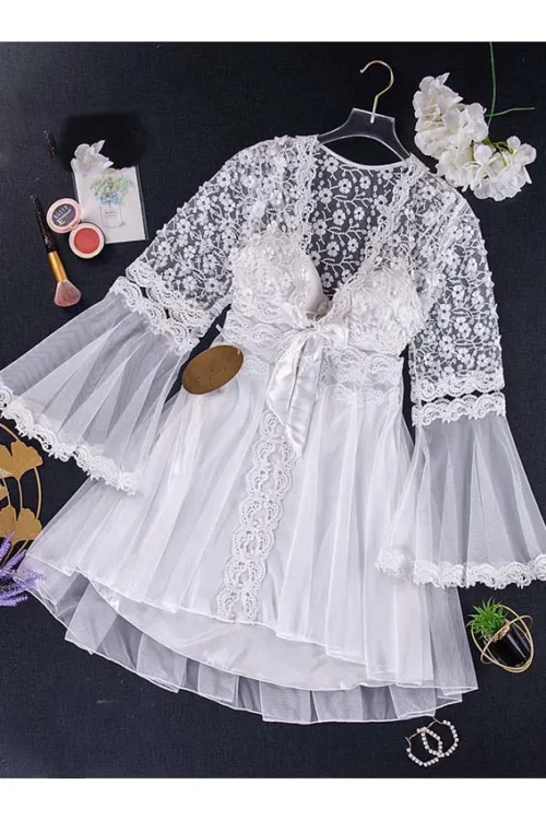 white satin lingerie with robe