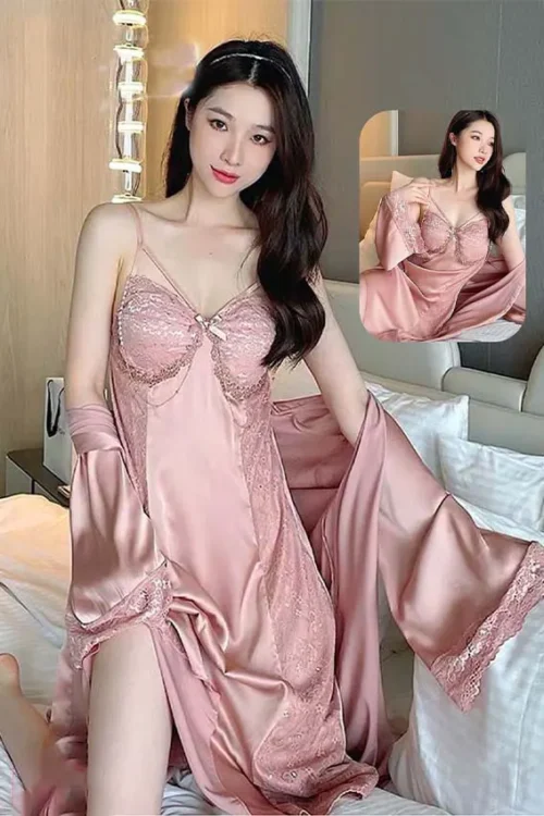 satin lingerie with robe - Image 3
