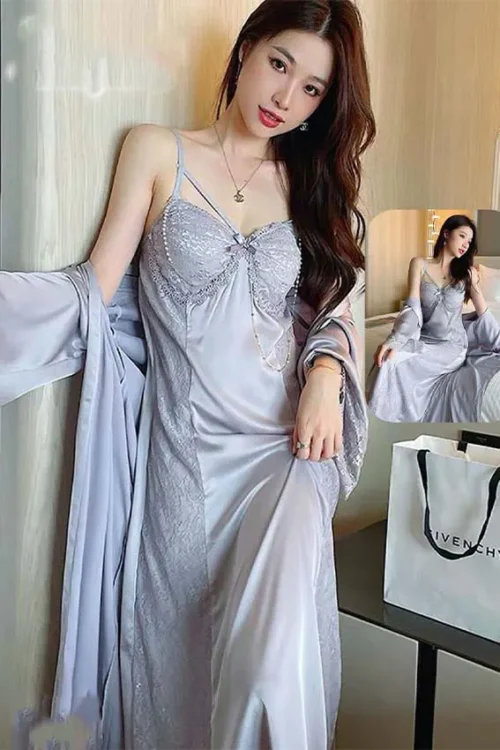 satin lingerie with robe