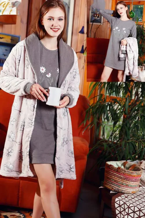 gray nightshirt with robe