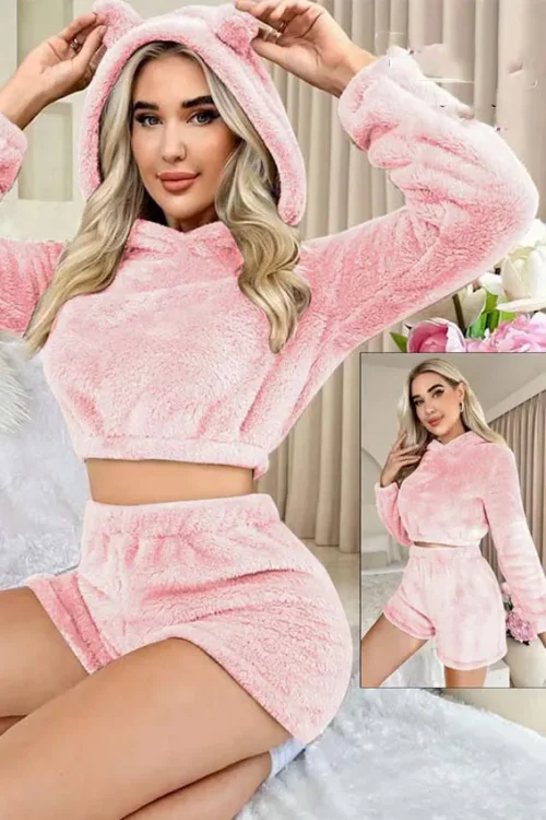 solid winter short pj set