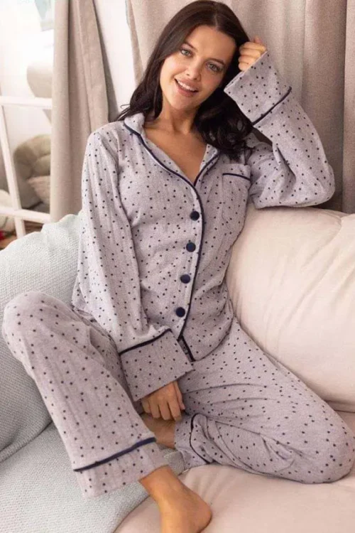 polka dots gray pj set