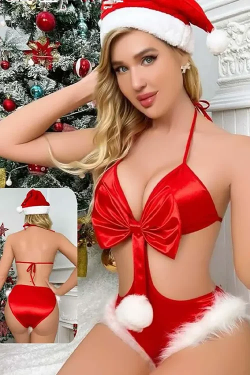 red satin christmas babydoll