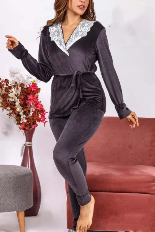darkgray velvet pj set
