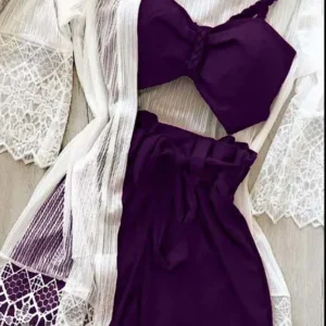 white robe & set bra+ hot short