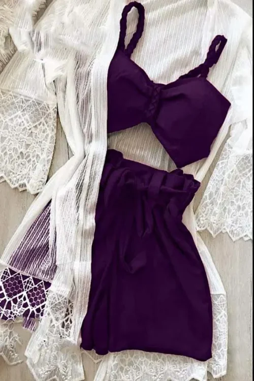 white robe & set bra+ hot short