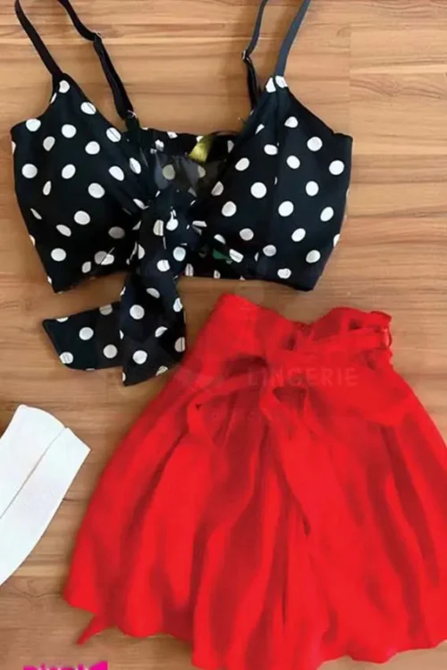 set polka dots top + red skirt