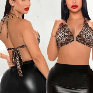 leathered skirt with tiger bra