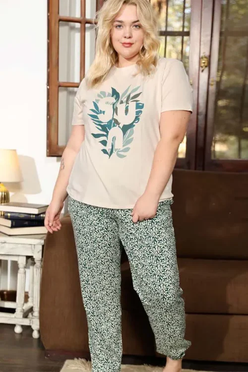 beige big size pj set (100% cotton)