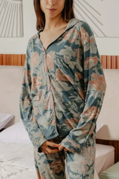 Floral Long Sleeve Button Up PJ - Image 3