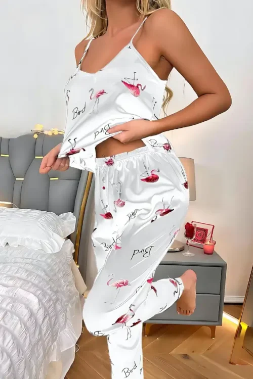 Cut Top Flamingo Print PJ Set
