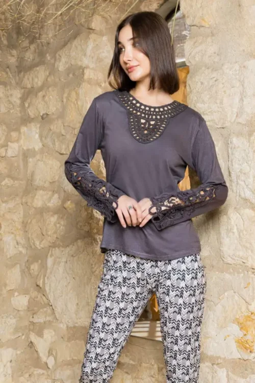 Long Sleeve Top & Patterned Pants PJ Set - Image 4