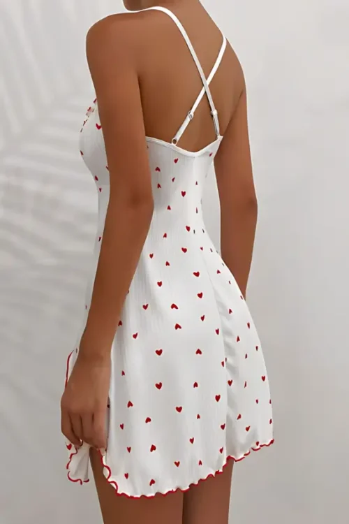 Heart Print Bow Front Slit Nightgown - Image 3