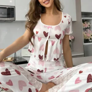 heart print white pj