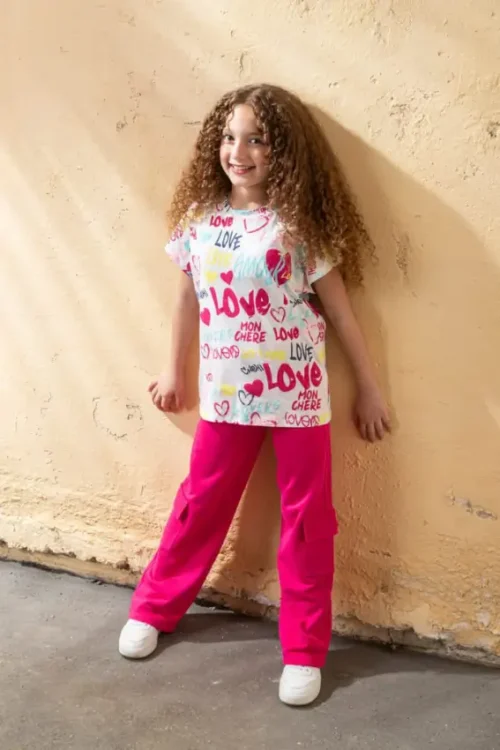 Loose Short Sleeve Shirt & Pants Girls Set