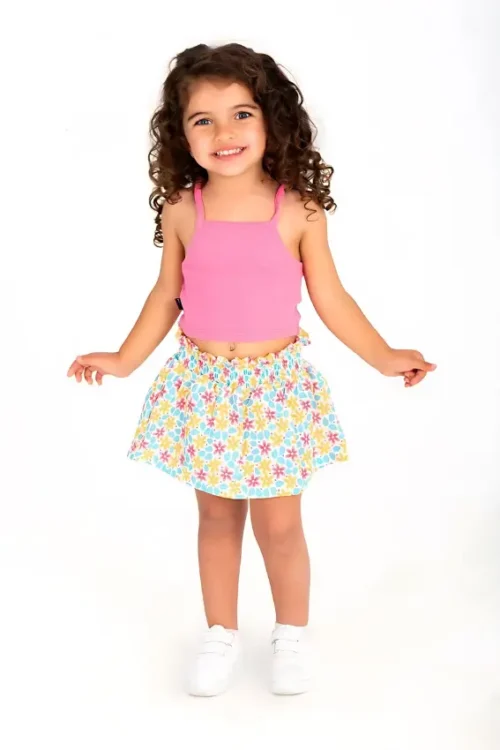 Cut Top & Floral Skirt Set