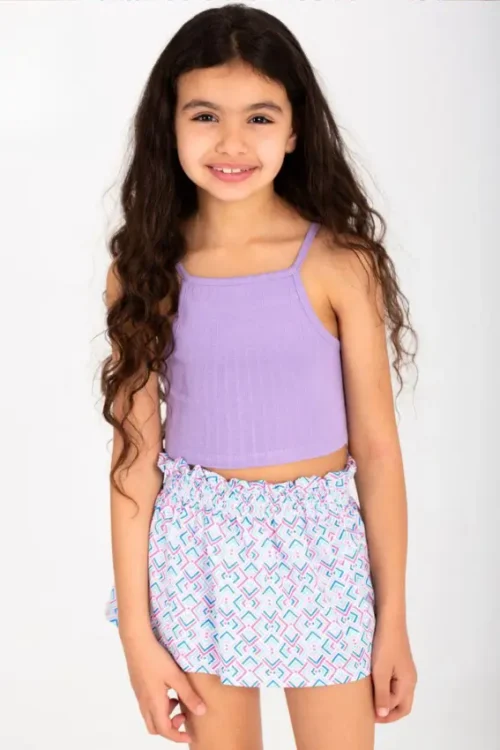 Purple Cut Top & Skirt Set