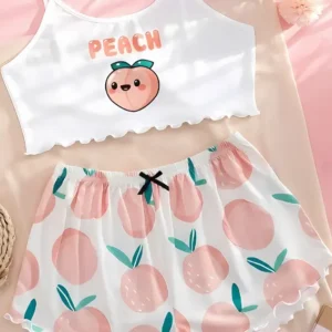 Peach Print Cut Top & Short Shorts PJ Set