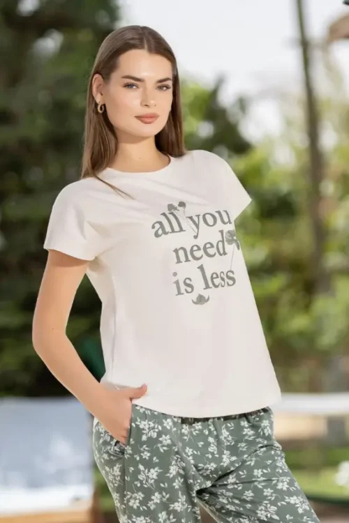 Short Sleeve Short & Floral Pattern Pants PJ Set - Image 3