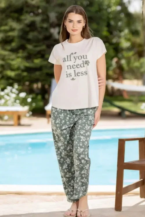 Short Sleeve Short & Floral Pattern Pants PJ Set