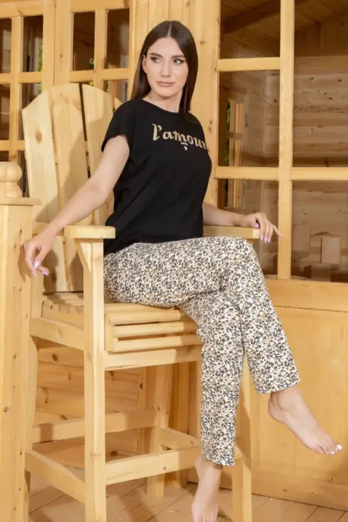 Short Sleeve Shirt & Floral Pants PJ Set - Image 2