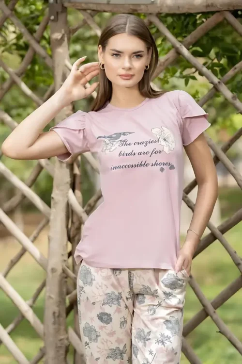 Short Sleeve Shirt & Floral Pants PJ Set