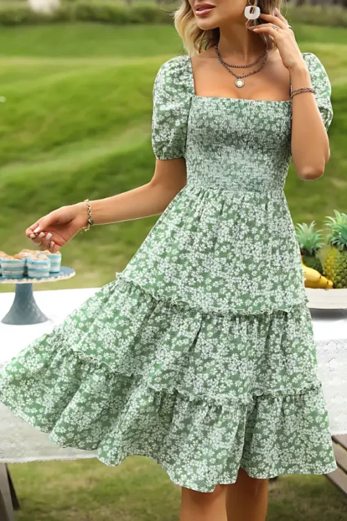 Floral Print Square Neck Dress - Image 2