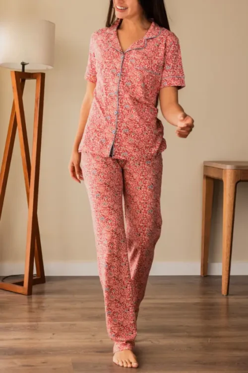 Floral Short Sleeve Button Up PJ - Image 2