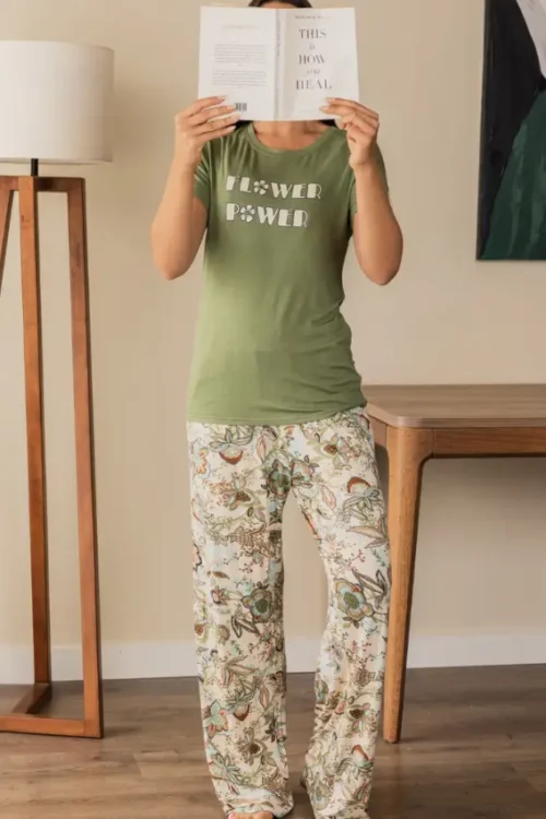 Short Sleeve Shirt & Floral Pants PJ Set - Image 2