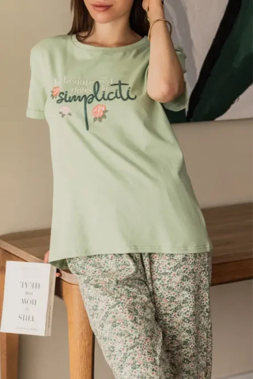 Short Sleeve Shirt & Floral Pants PJ Set - Image 2