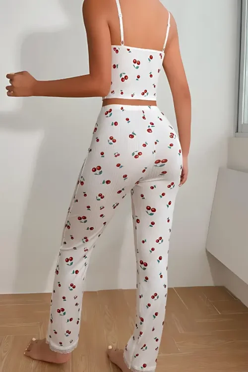Cherry Print Cut Top & Pants PJ Set - Image 2