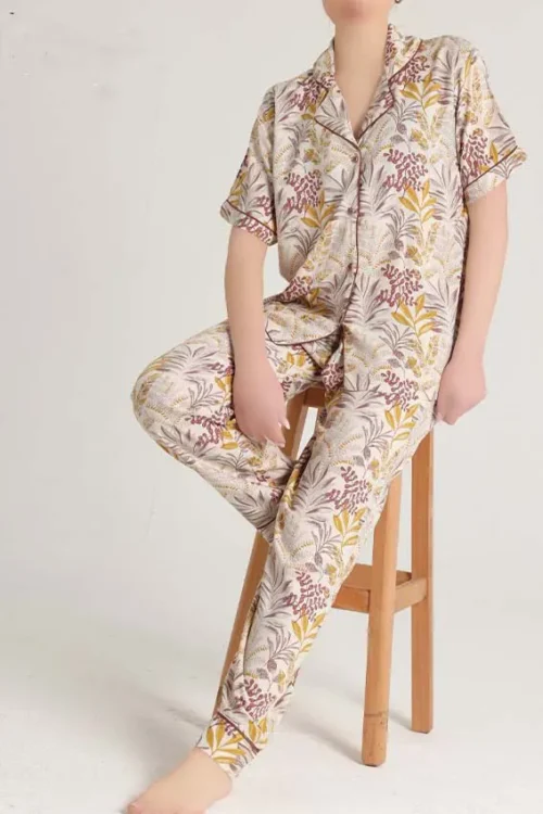 floral beige pj set (100% cotton)