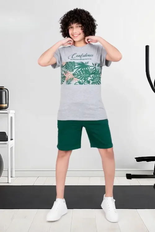 Floral Print T-Shirt & Shorts Boys Outfit