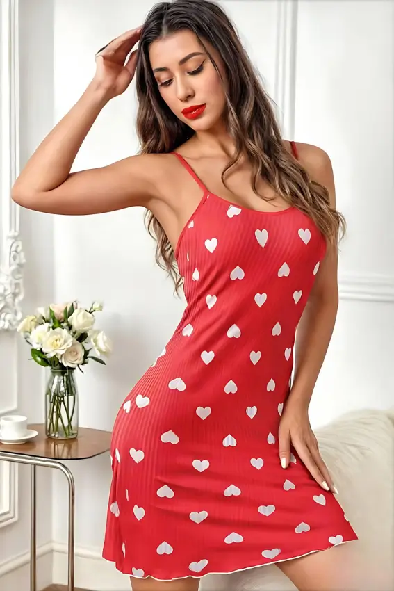 Heart Print Night Dress - Adam Store