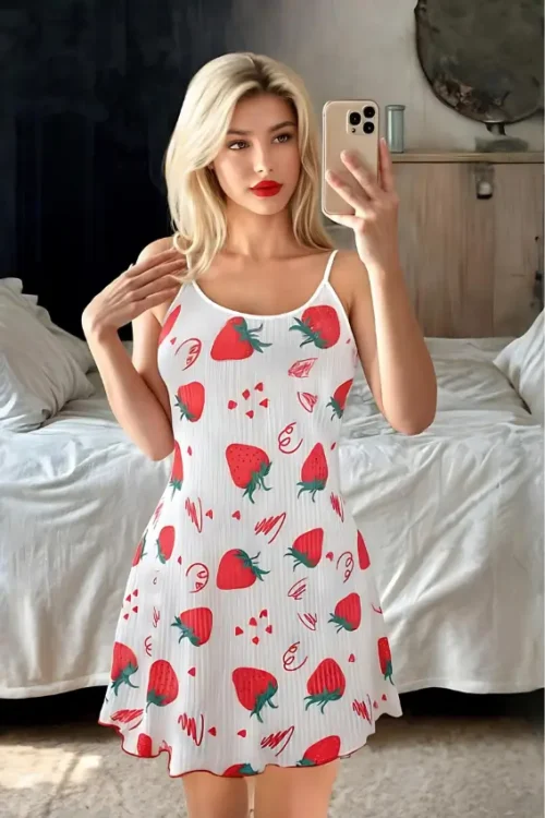 Strawberry Print Night Dress