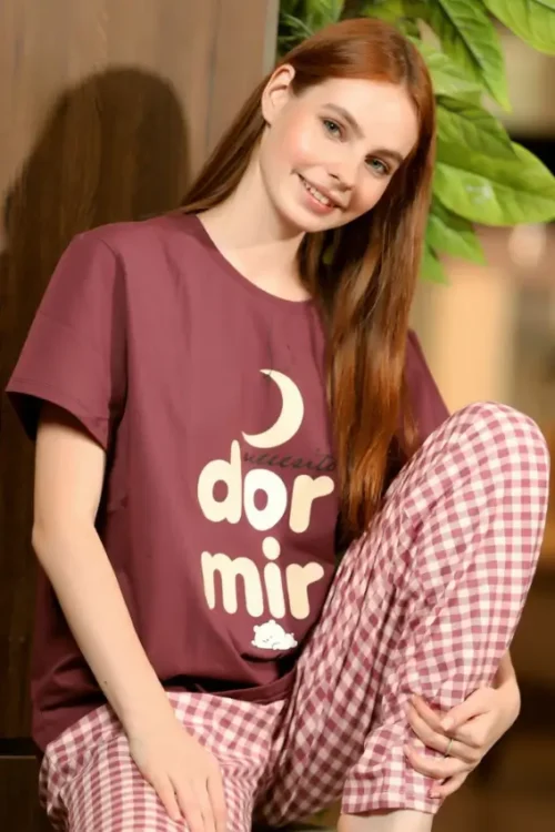 Loose Short Sleeve Shirt and Checkered Pants PJ Set - Image 3