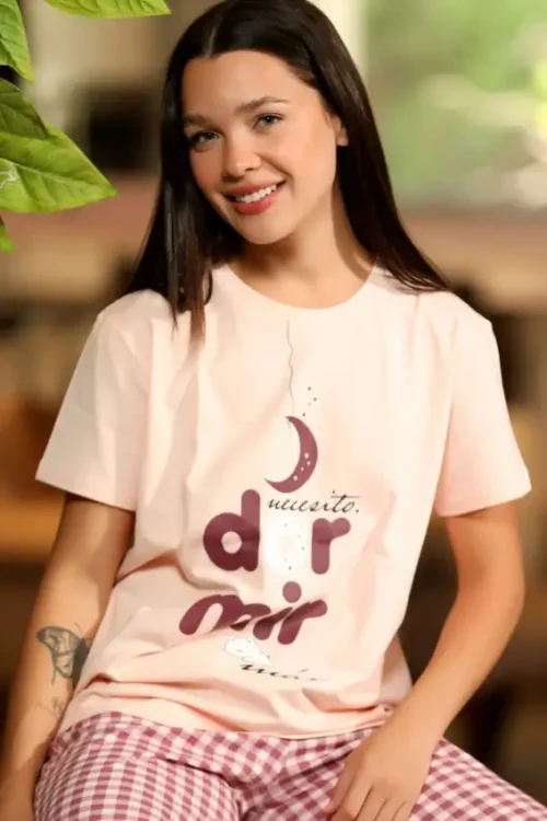 Loose Short Sleeve Shirt and Checkered Pants PJ Set - Image 5