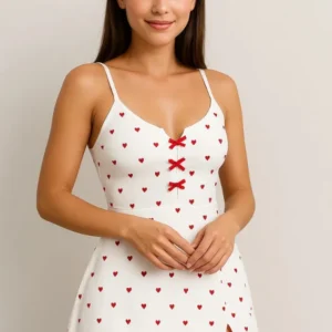 Heart Print Side Slit Night Dress
