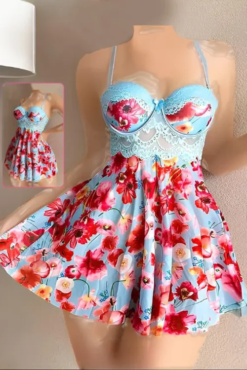 Low Cut Floral Nightgown