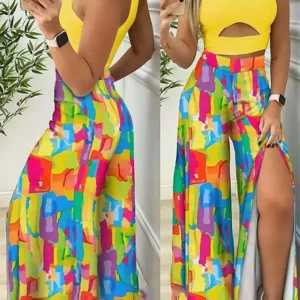 colorful set (multi volour pants with yellow top)