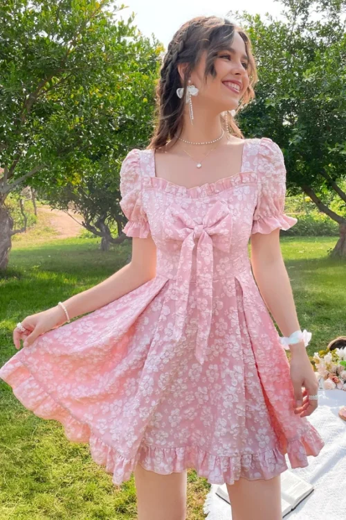 191159 pink floral dress