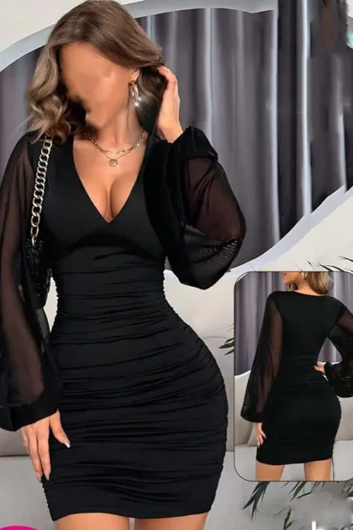 Black Sheer Sleeve Mini Dress