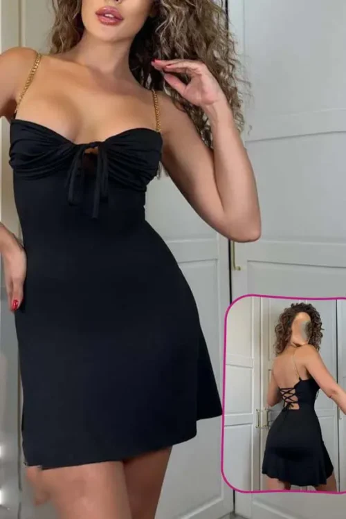 Elegant Black Sleeveless Mini Dress - Image 3
